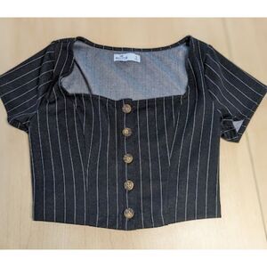 Hollister Button Front Pinstriped Crop Top Women's Size Small